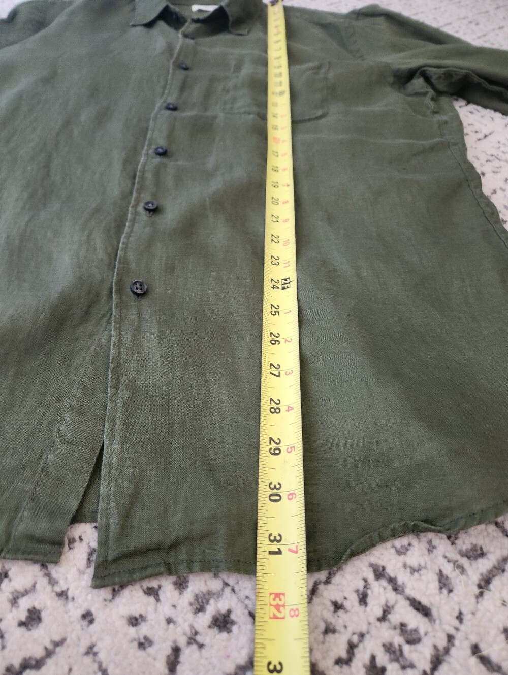 UNIQLO 100% Linen Button-Up Shirt – Men's XL – Olive Green Long Sleeve - Picture 8 of 10